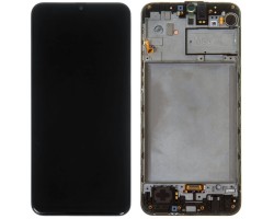 Kijelző Samsung Galaxy M21 (SM-M215f) előlap + LCD kijelző + érintőpanel + komplett kerettel fekete GH82-22509A,GH82-22836A